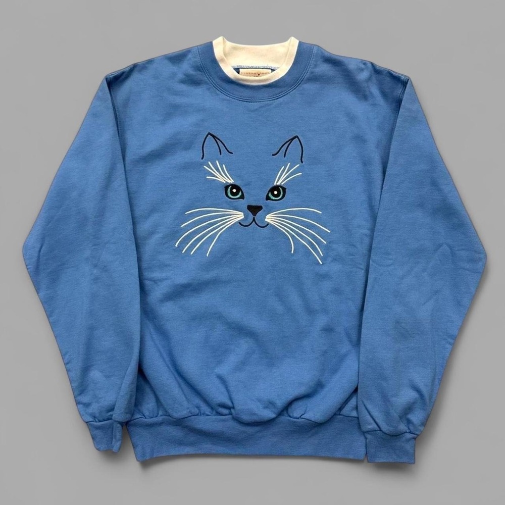 Vintage Morning Sun Cat Grandma Double Collar Sweatshirt M
